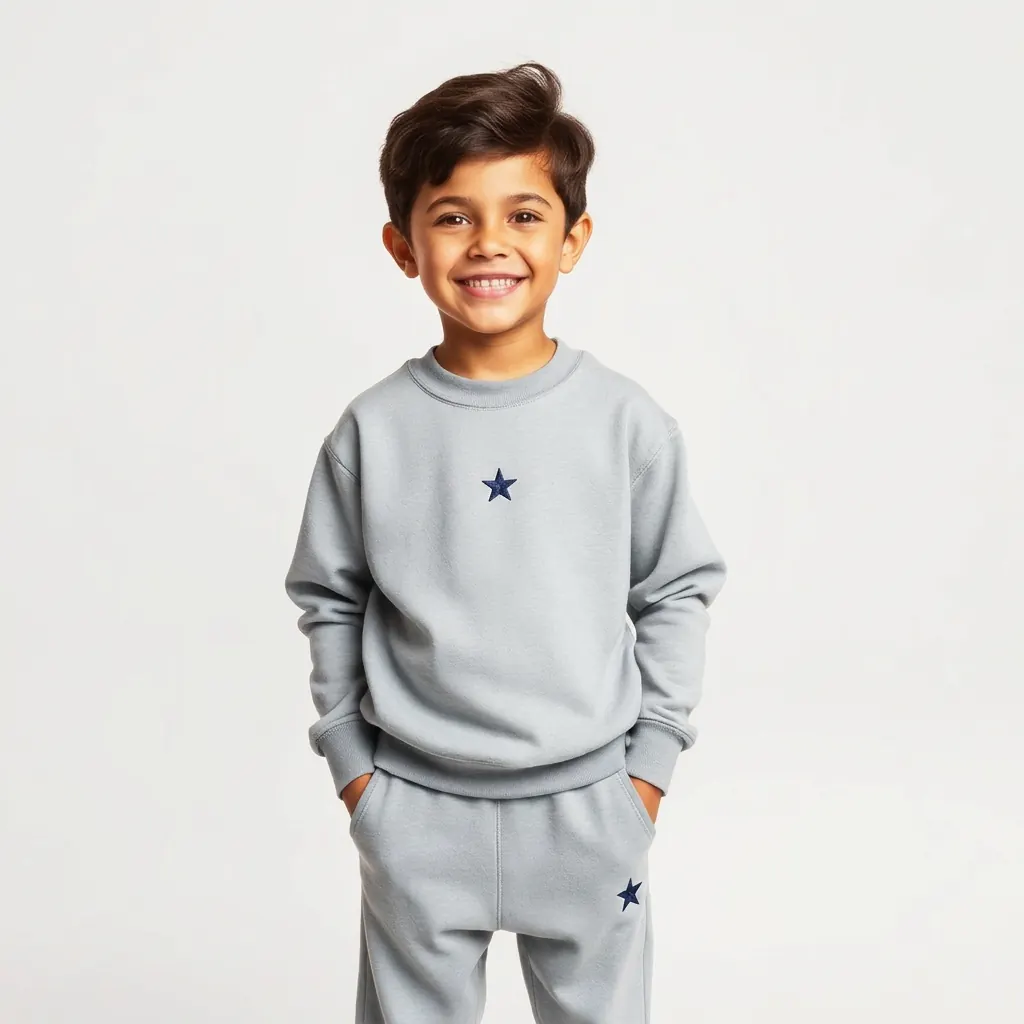 Boy in comfortable kids streetwear jogger set
